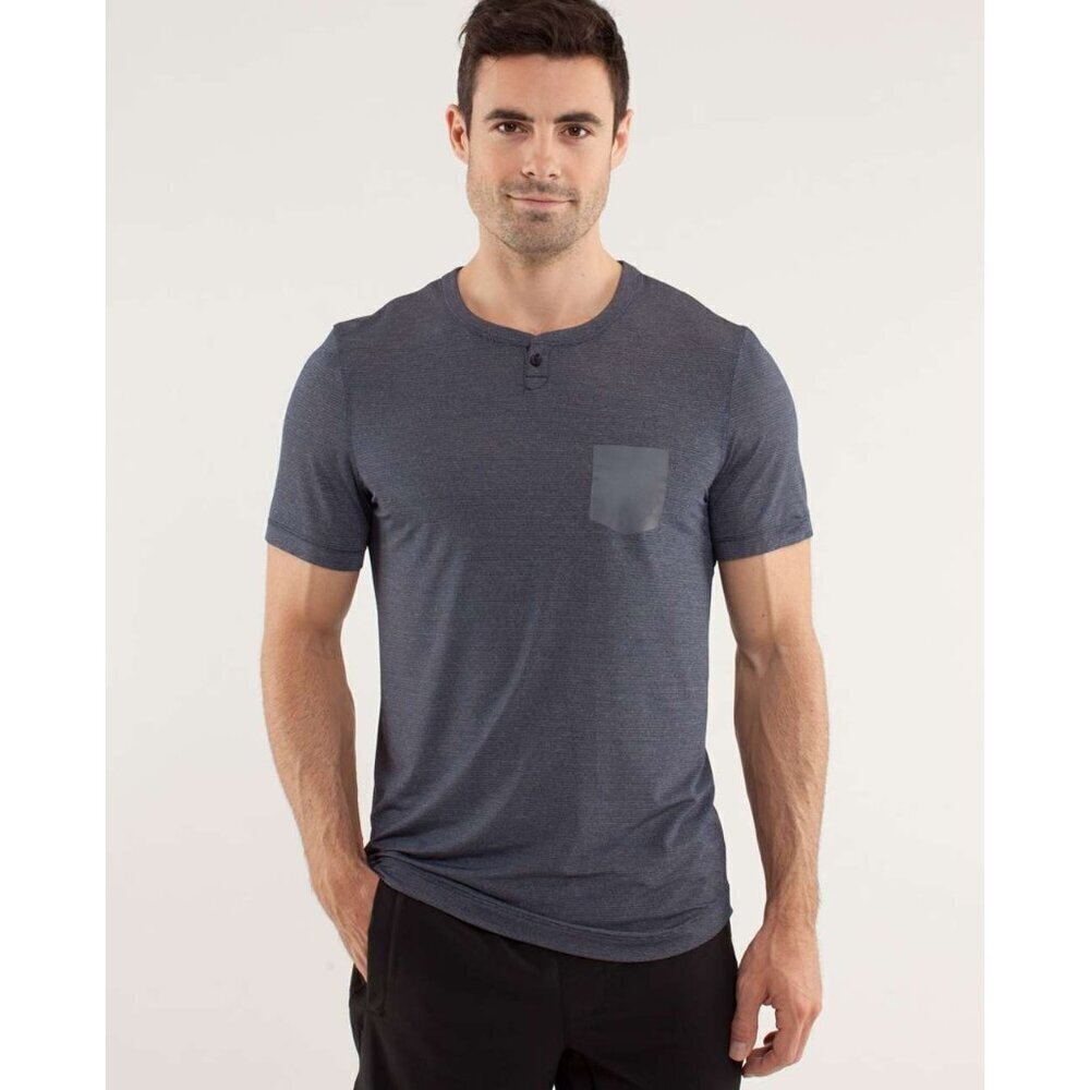 Lululemon One Hit Henley Running Sporty Athletic Tee Gray Tshirt Size XLarge